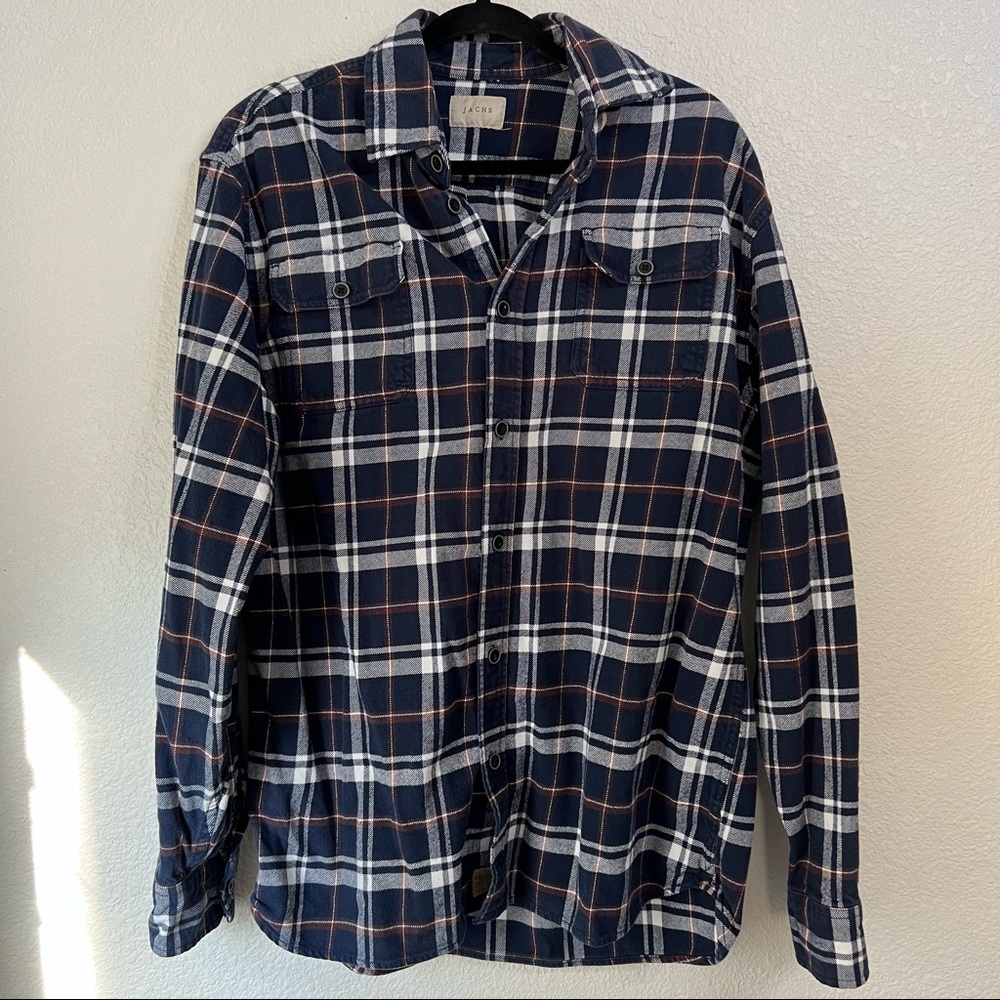 Jachs Men's Heavy Plaid Flannel Button Up Shirt Navy